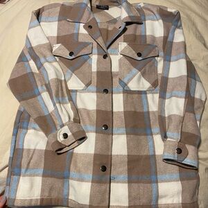 HFX Brown and Cream Plaid Utility Jacket